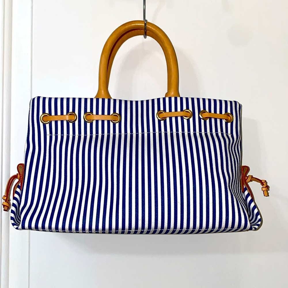 Dooney & Bourke Blue and White Stripe Purse Bag - Picture 3 of 12